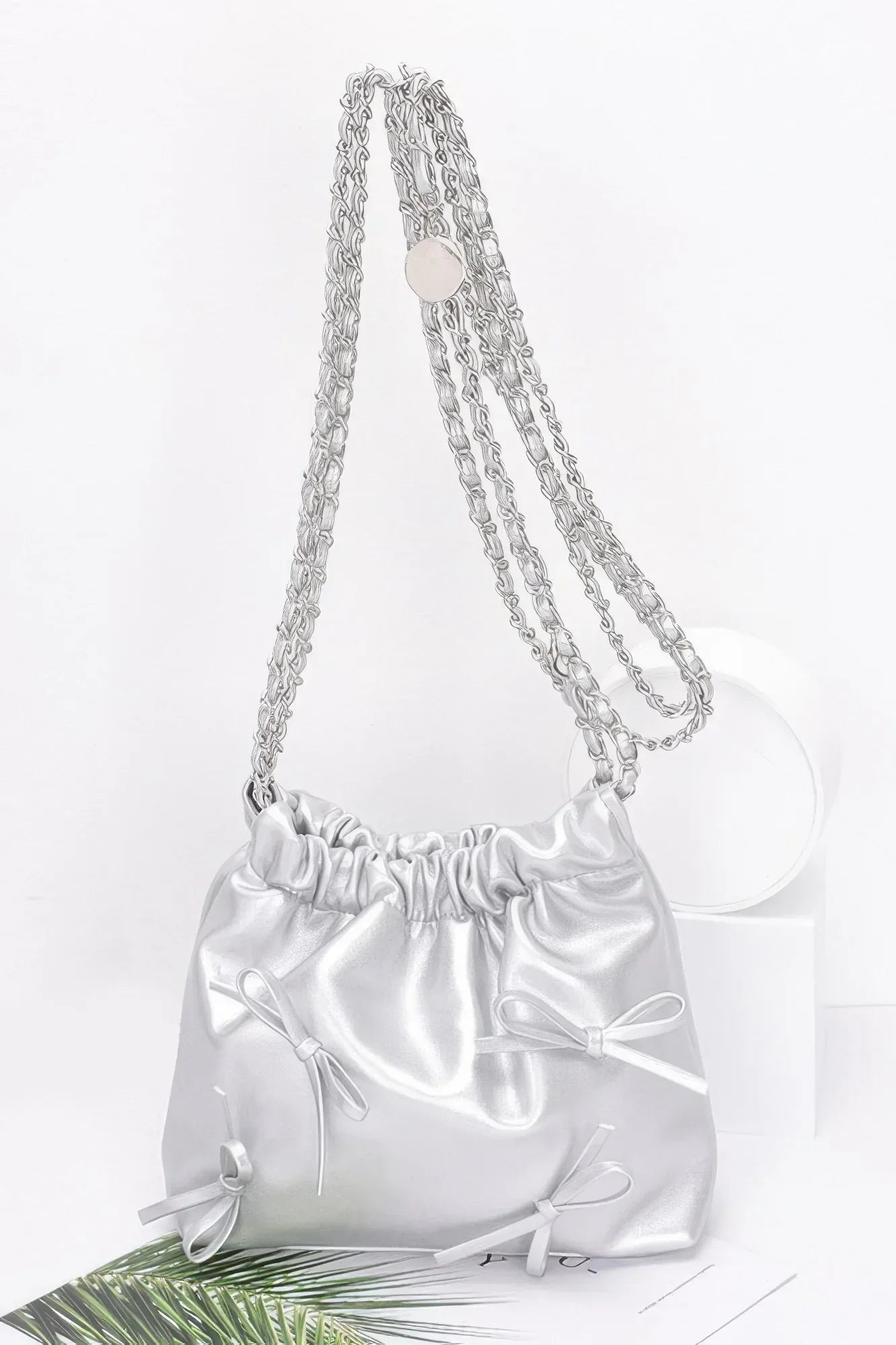 Faux Leather Multi Ribbon Bucket Chaincrossbodybag | Mixtshop LLC