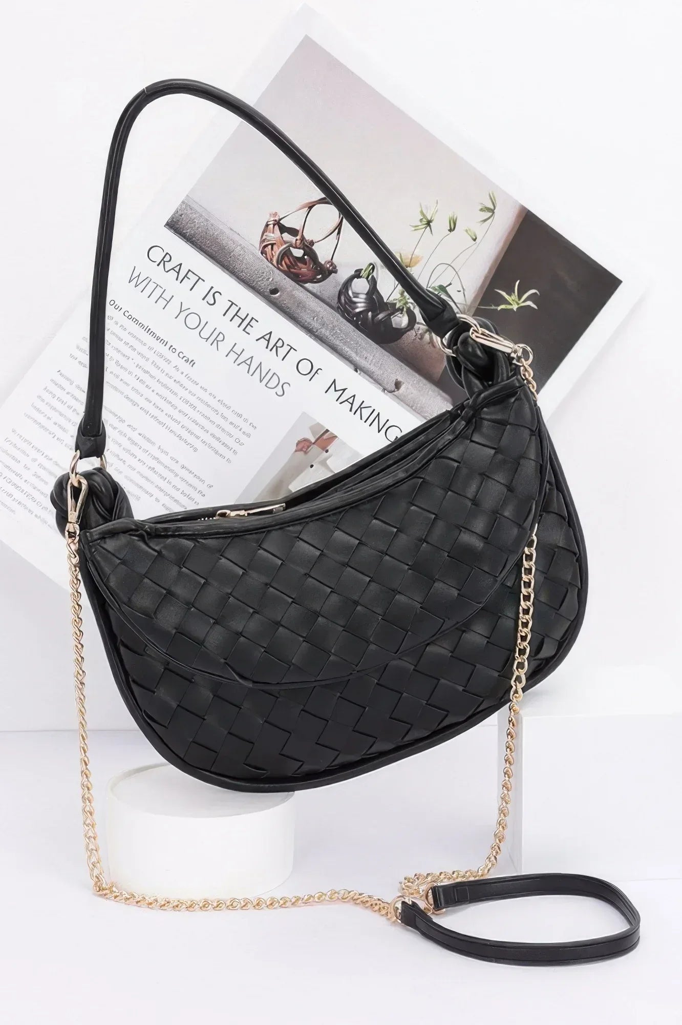 Faux Leather Braided Double Hobo Bag | Mixtshop LLC Main image