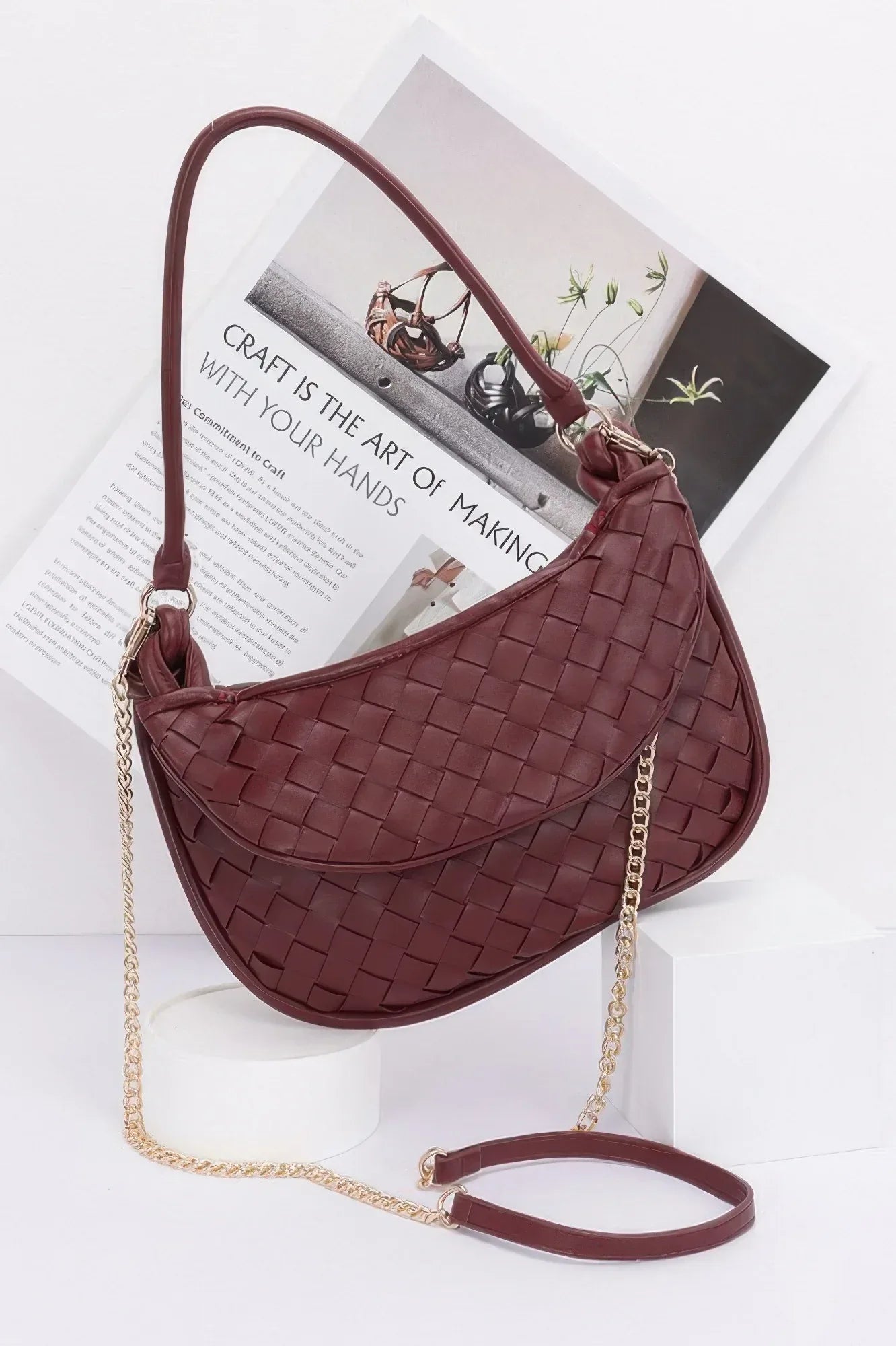 Faux Leather Braided Double Hobo Bag Secondary image