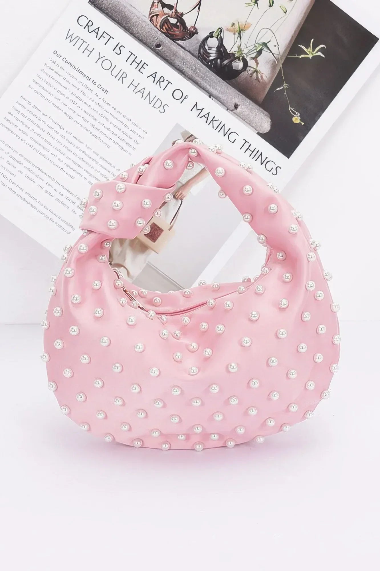 Faux Pearl Studded Satin Bag | Mixtshop LLC