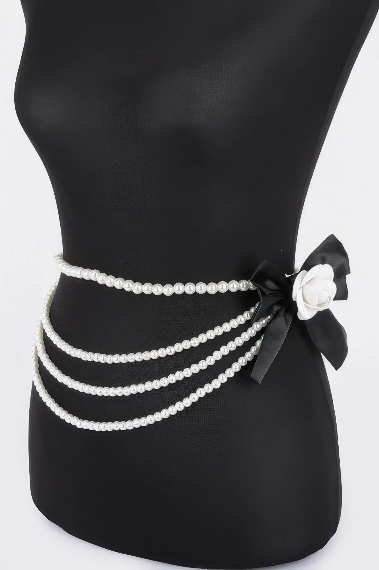 Layered Faux Pearl Flower Ribbon Belt | Mixtshop LLC Main image