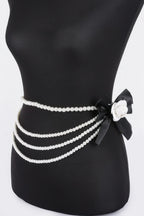 Layered Faux Pearl Flower Ribbon Belt | Mixtshop LLC