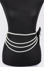 Layered Faux Pearl Flower Ribbon Belt | Mixtshop LLC