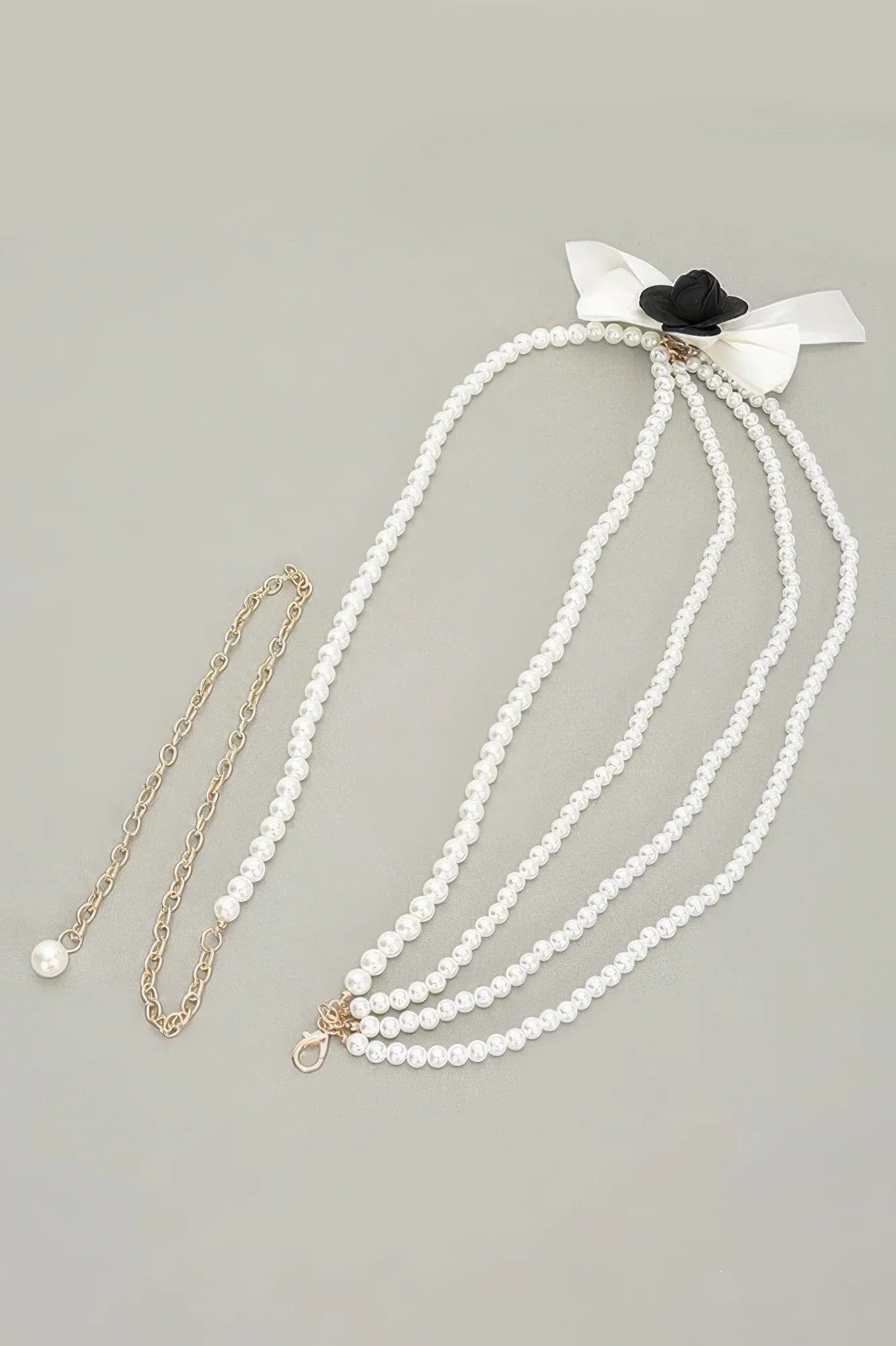 Layered Faux Pearl Flower Ribbon Belt | Mixtshop LLC