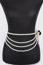 Layered Faux Pearl Flower Ribbon Belt | Mixtshop LLC