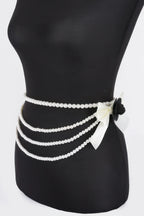 Layered Faux Pearl Flower Ribbon Belt | Mixtshop LLC