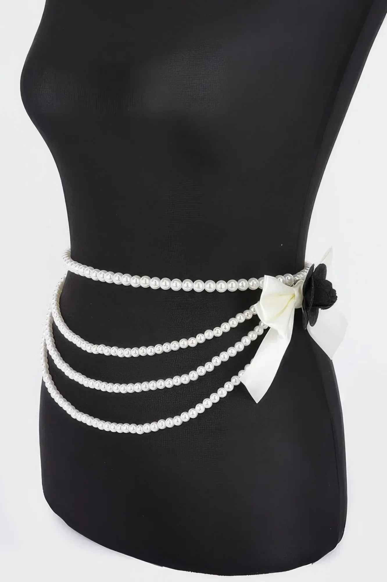 Layered Faux Pearl Flower Ribbon Belt | Mixtshop LLC