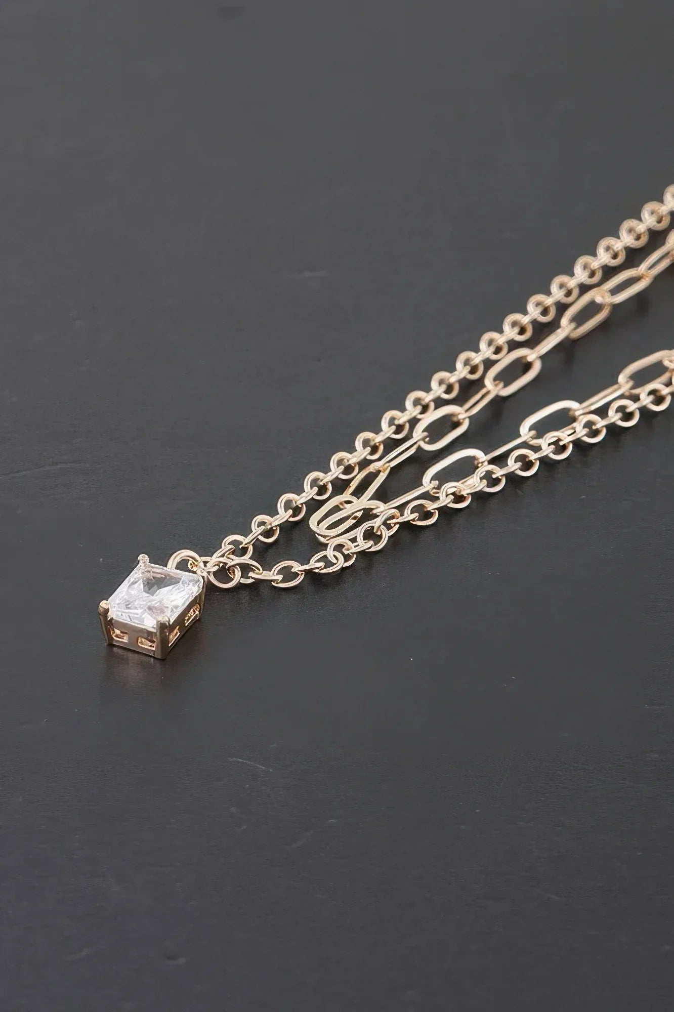 Double Cubic Crystal Chain Necklace | Mixtshop LLC