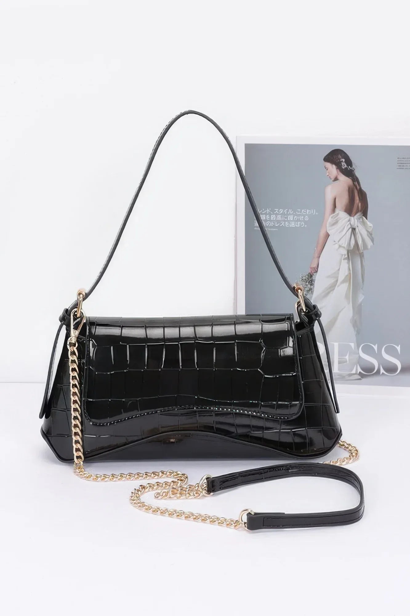 Croc Embossed Mirror Metallic Shoulder Bag | Mixtshop LLC Main image
