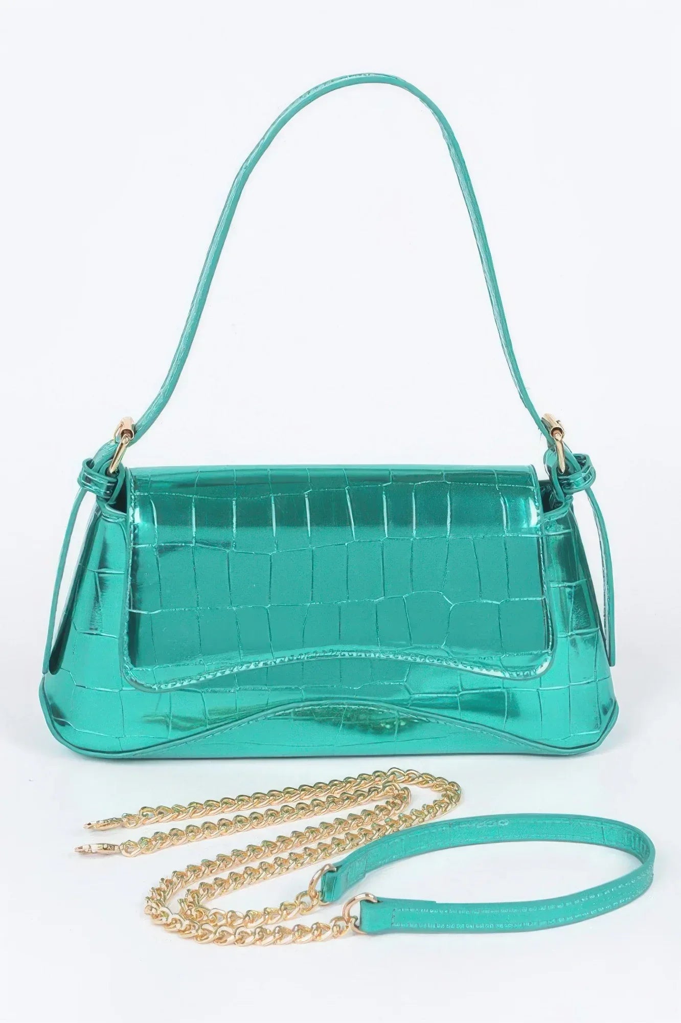 Croc Embossed Mirror Metallic Shoulder Bag Secondary image