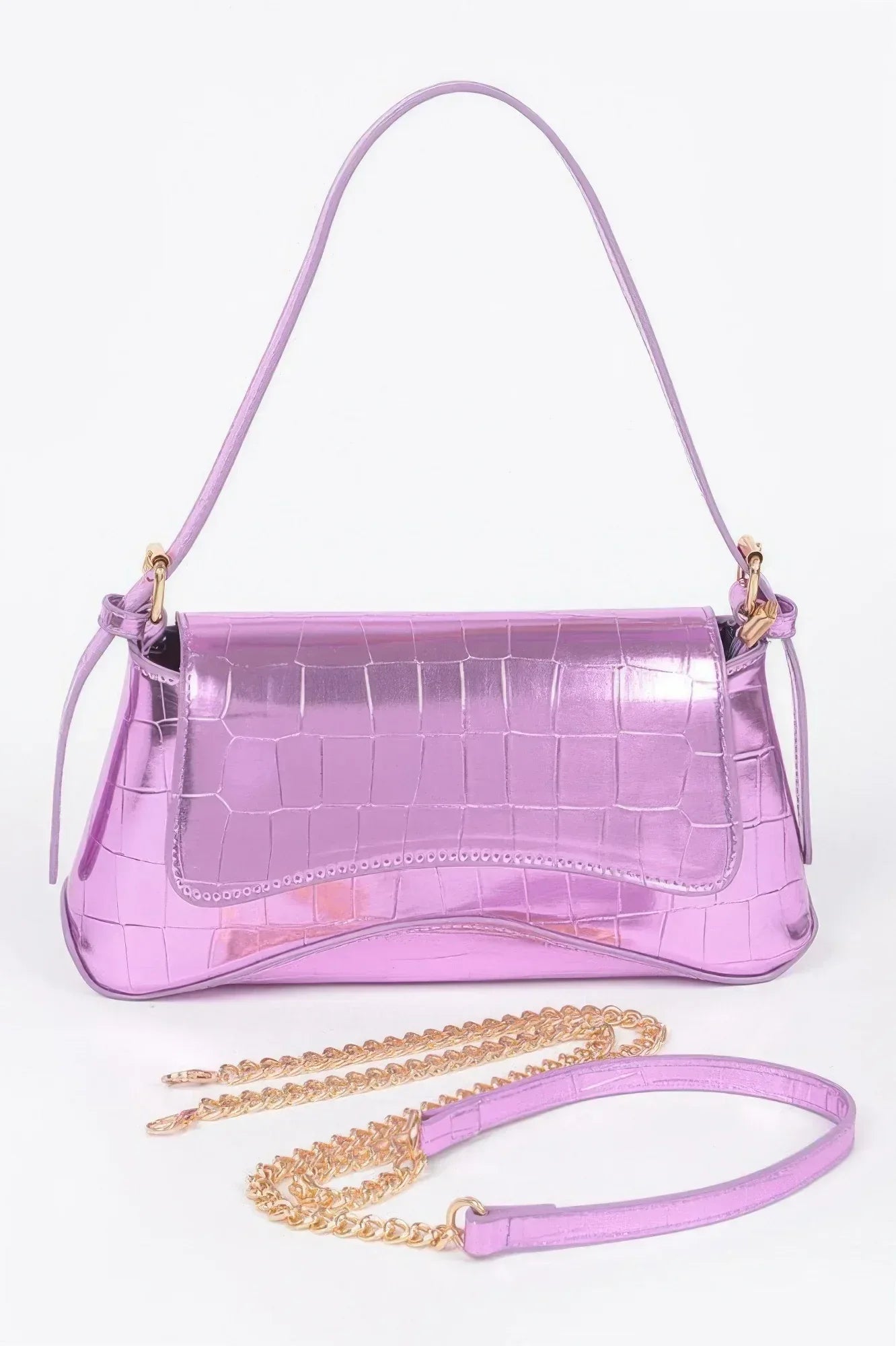 Croc Embossed Mirror Metallic Shoulder Bag | Mixtshop LLC