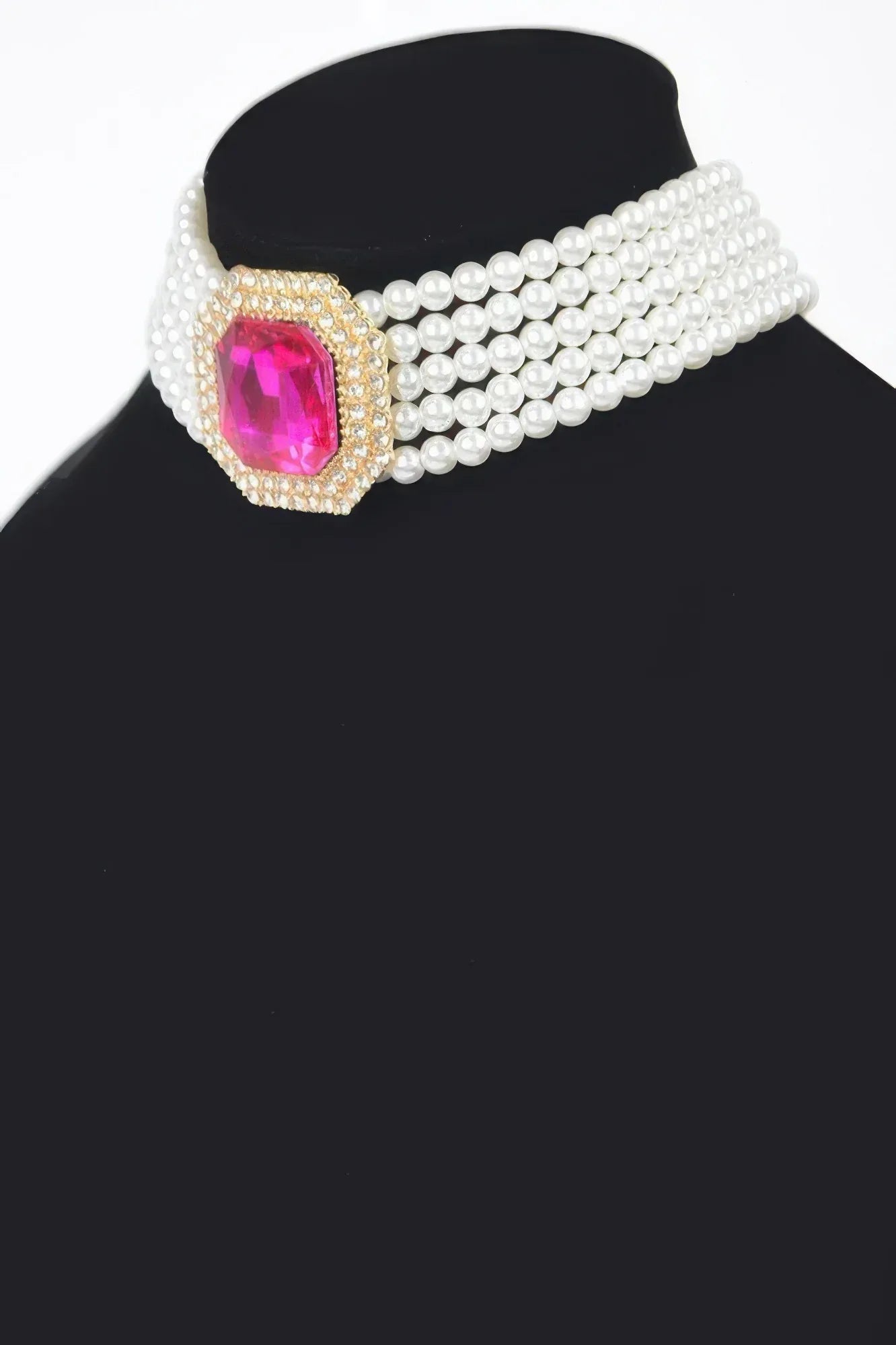 Multi Faux Pearl Chain Stone Choker Secondary image