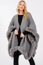 Faux Fur Trim Cape With Closure | Mixtshop LLC
