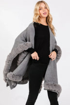 Faux Fur Trim Cape With Closure | Mixtshop LLC