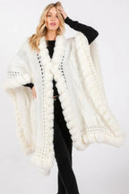 Faux Fur Collar And Trim Cape With Closure | Mixtshop LLC