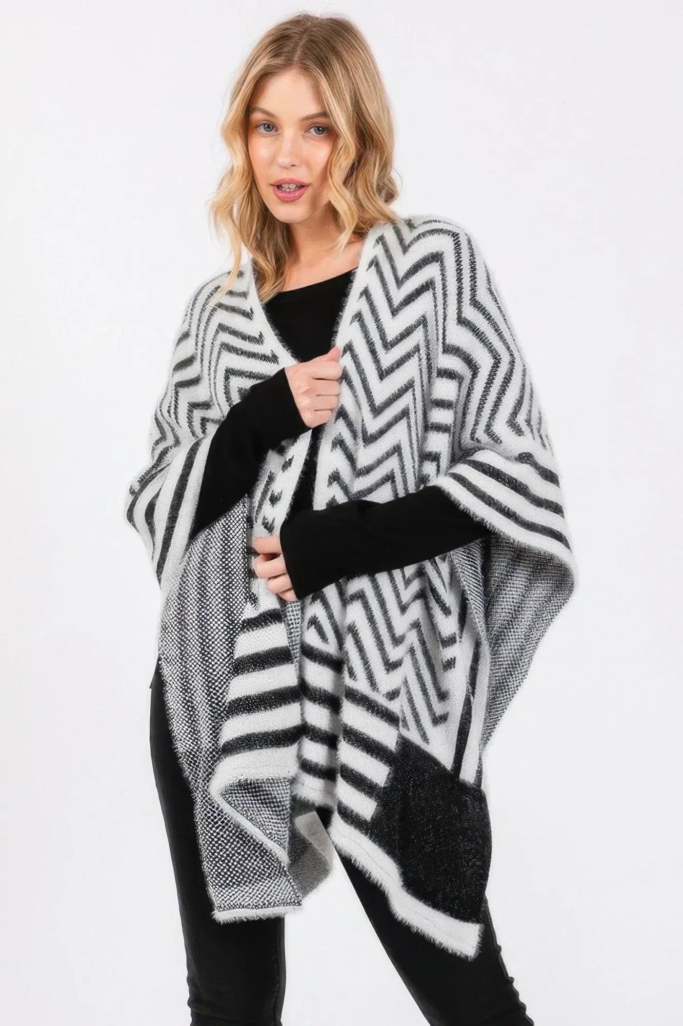 Fuzzy Chevron Pattern Ruana | Mixtshop LLC
