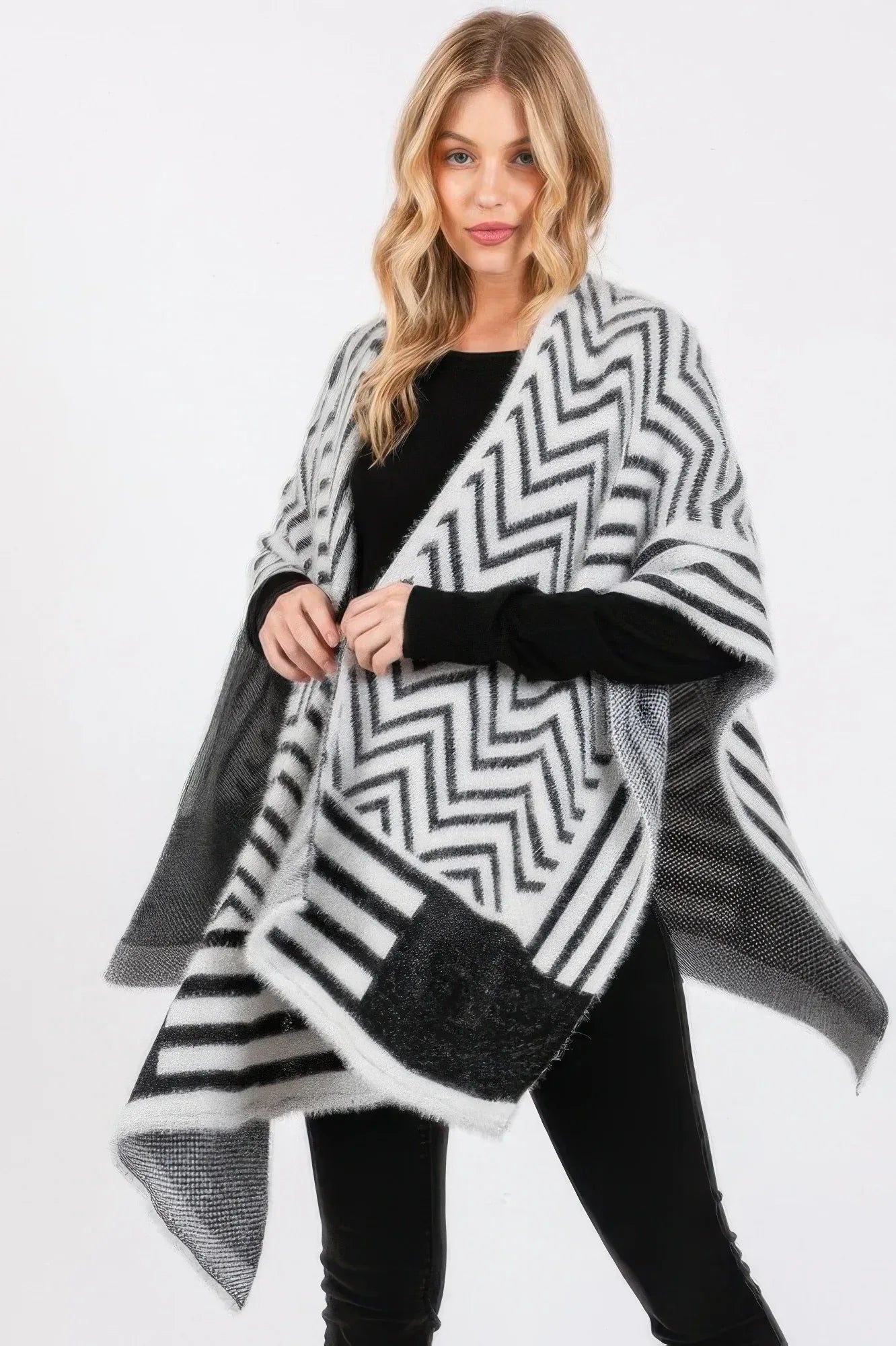 Fuzzy Chevron Pattern Ruana Secondary image