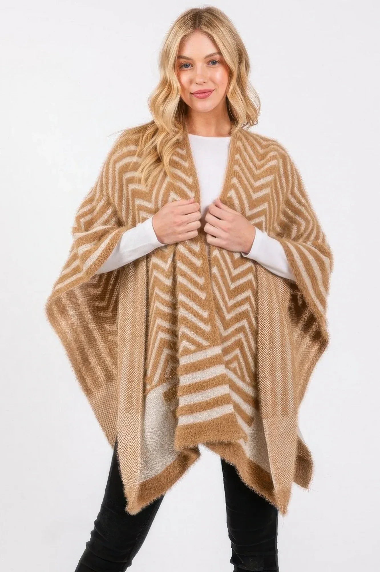 Fuzzy Chevron Pattern Ruana | Mixtshop LLC