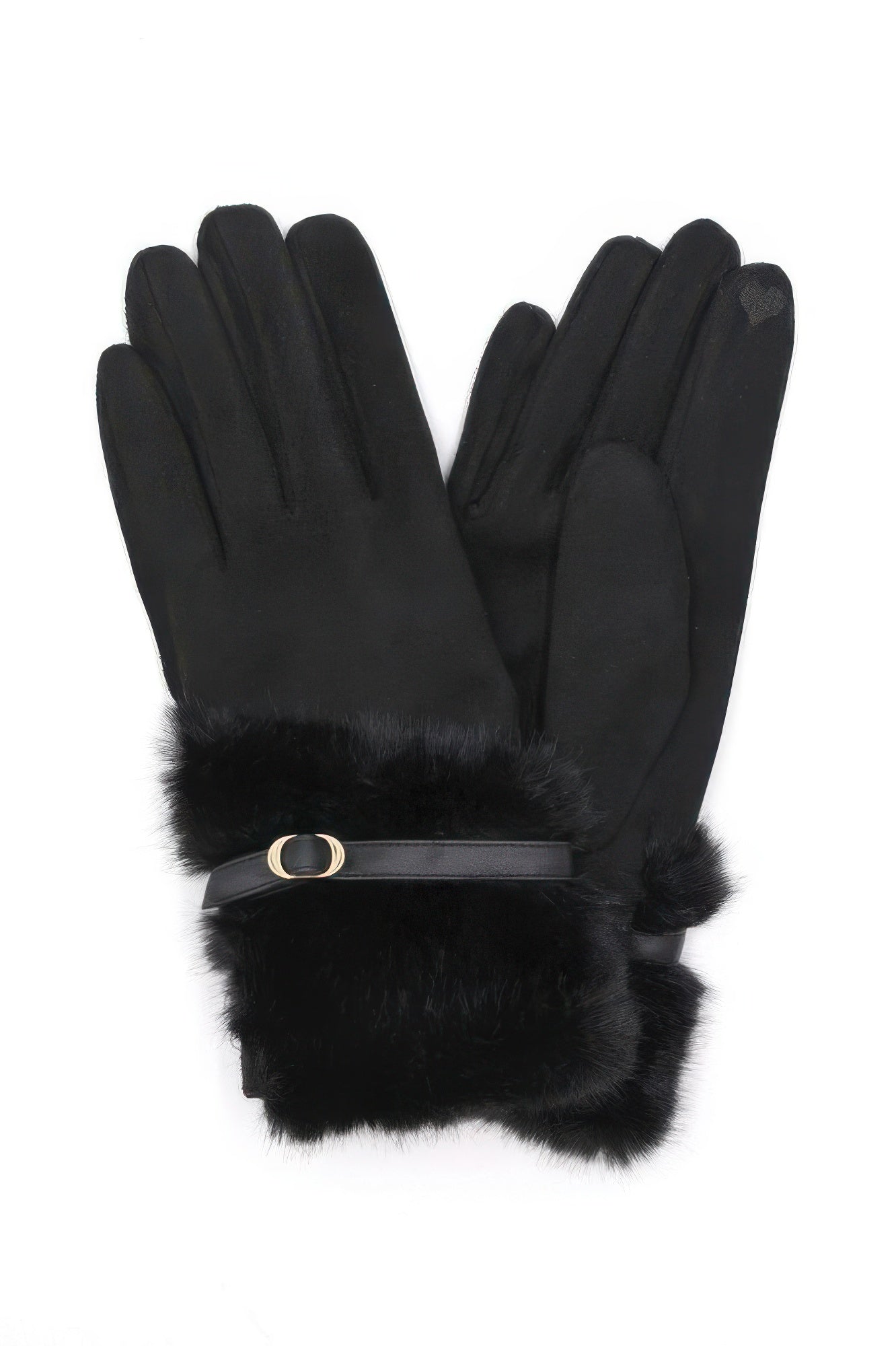 Faux Fur And Strap Cuff Smart Touch Gloves. Secondary image
