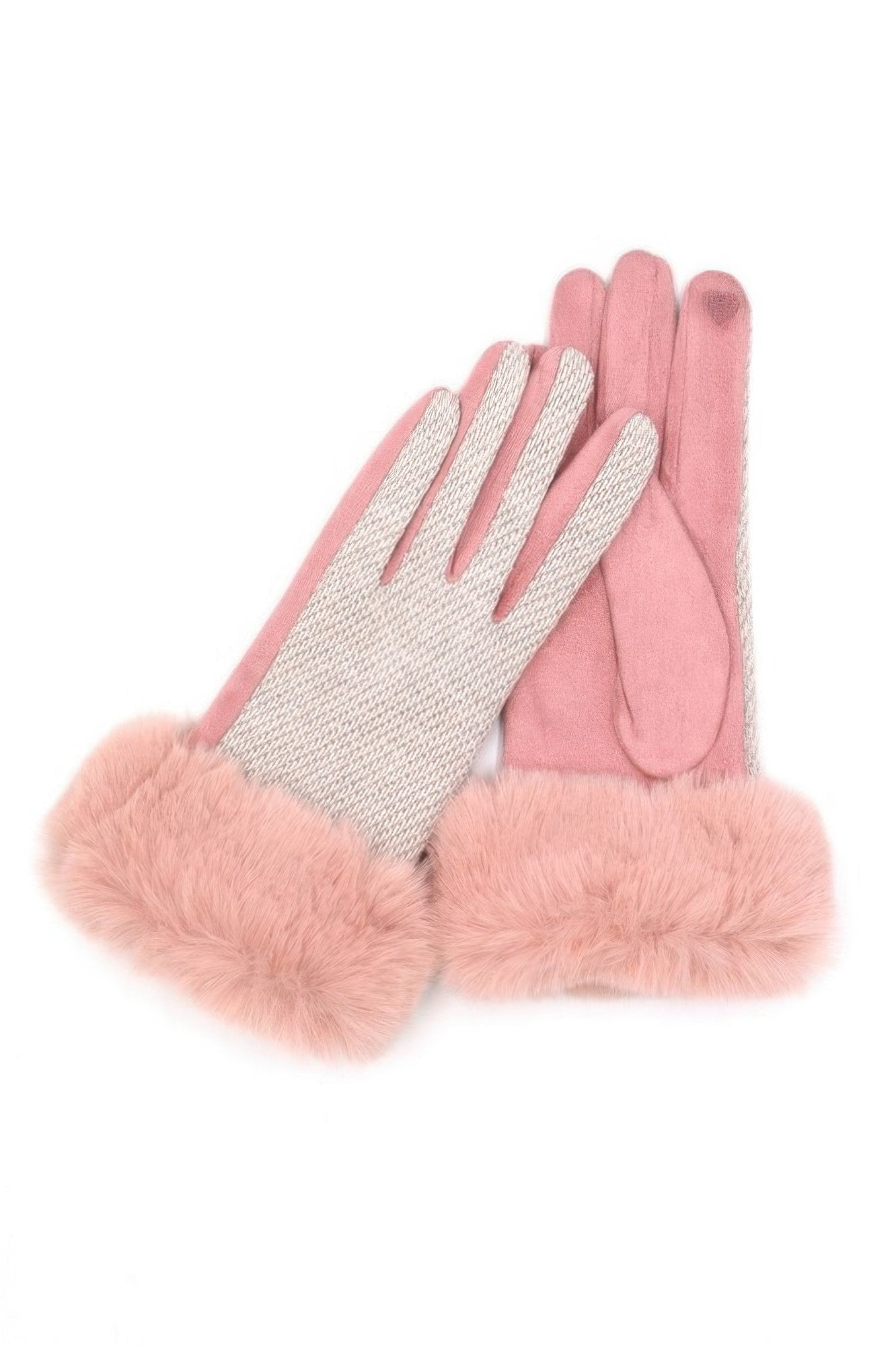 Faux Fur Cuff Mixed Color Smart Touch Gloves Secondary image