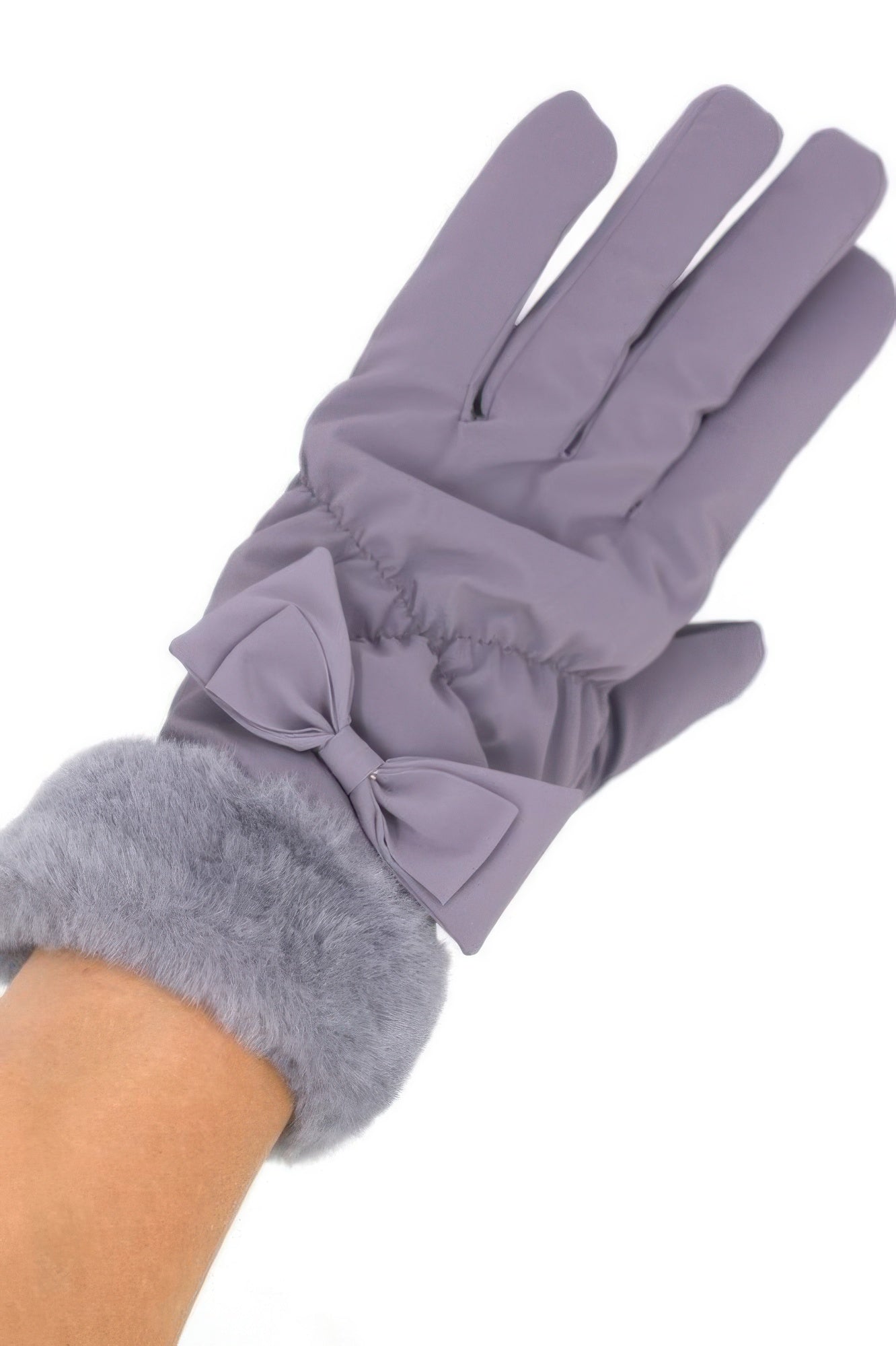 Bow And Faux Fur Cuff Fleece Smart Touch Gloves Secondary image