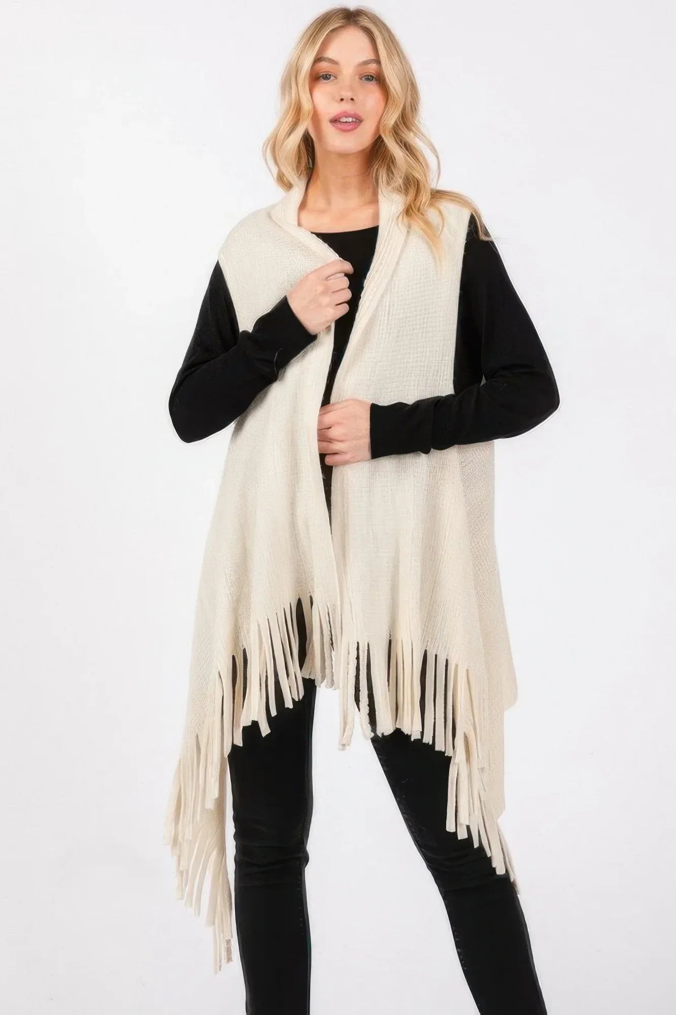Embossed Dotted Line Tassel Knit Vest | Mixtshop LLC