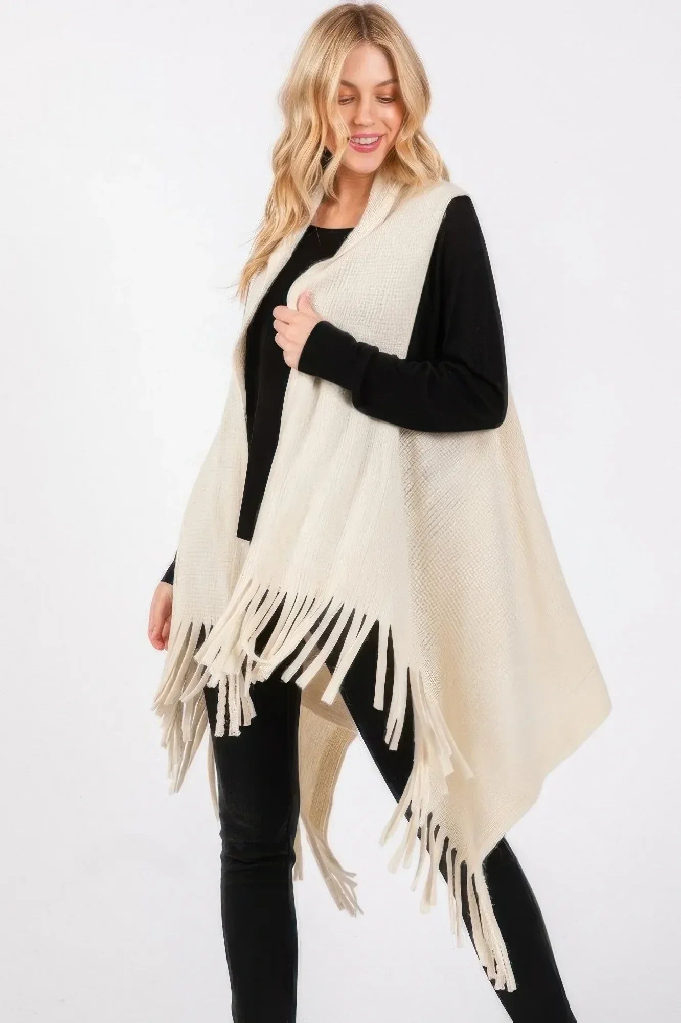 Embossed Dotted Line Tassel Knit Vest | Mixtshop LLC