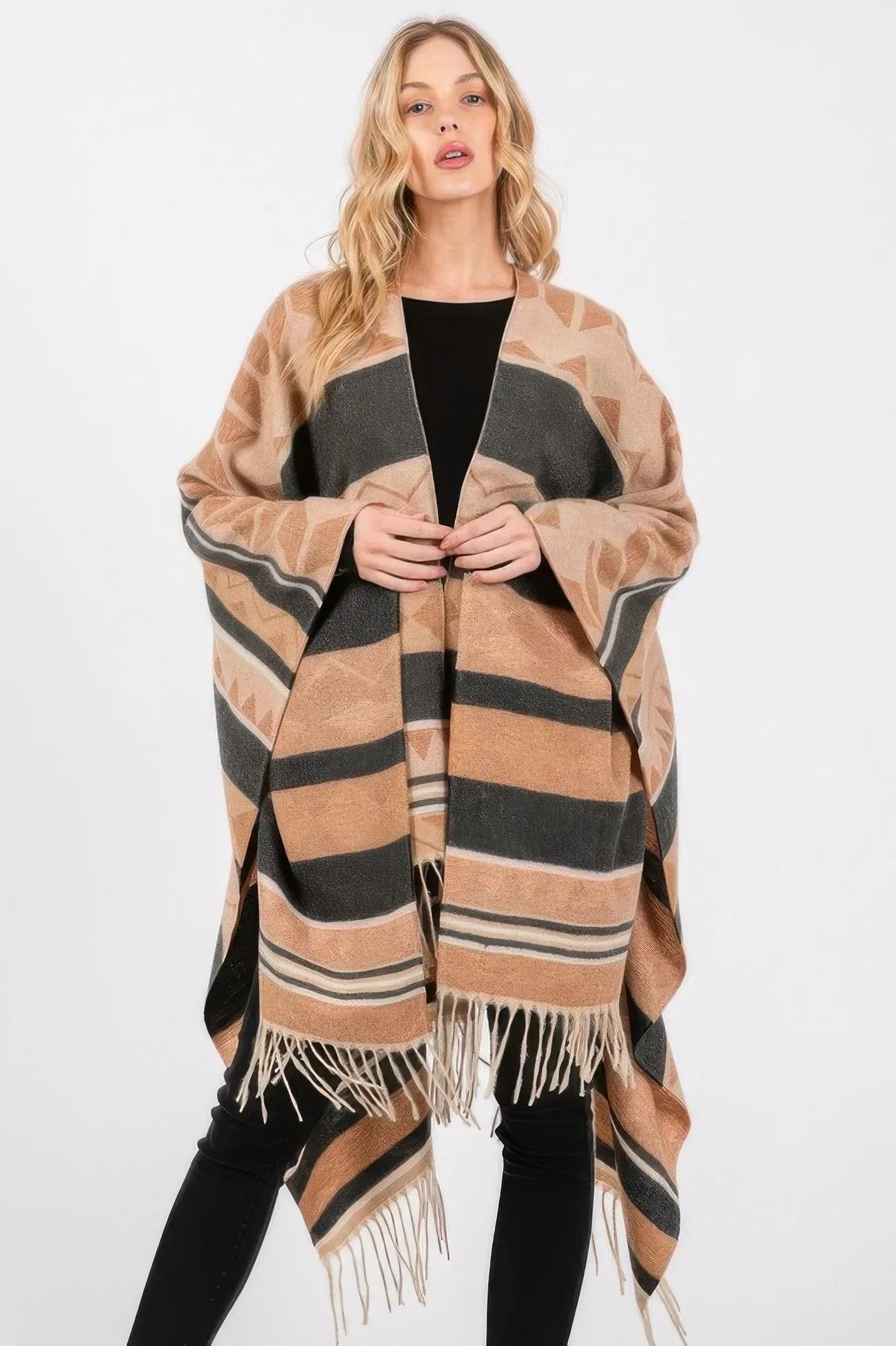 Aztec Pattern Fringe Ruana | Mixtshop LLC