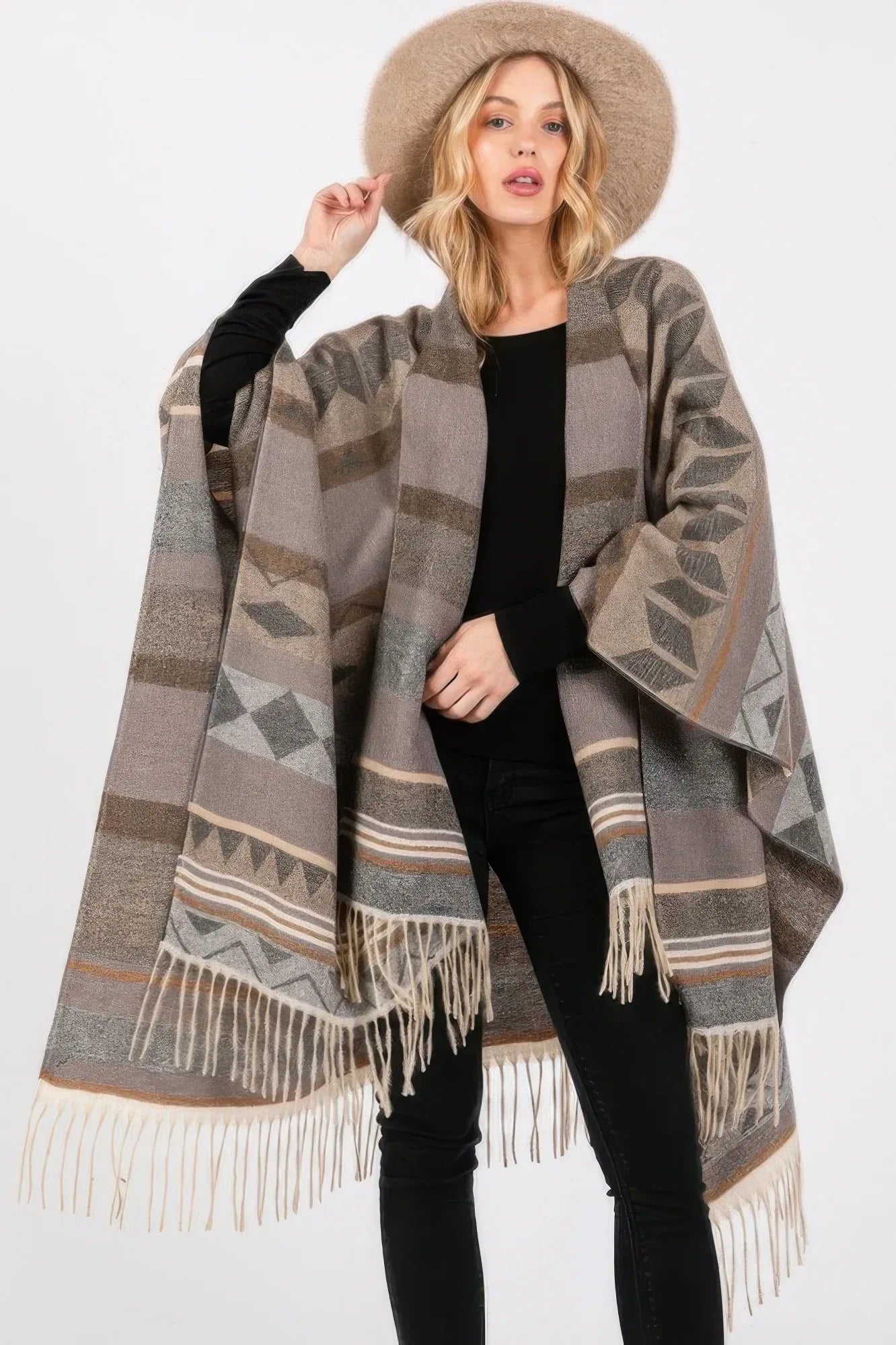 Aztec Pattern Fringe Ruana | Mixtshop LLC
