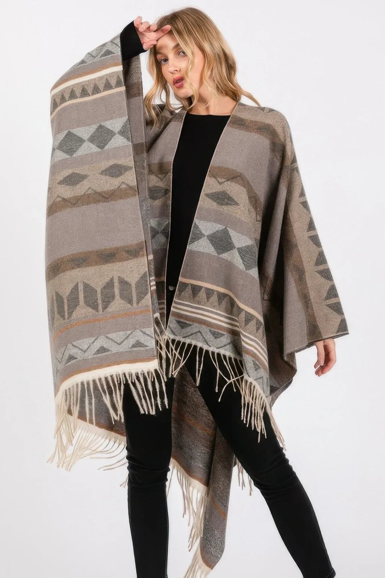 Aztec Pattern Fringe Ruana | Mixtshop LLC