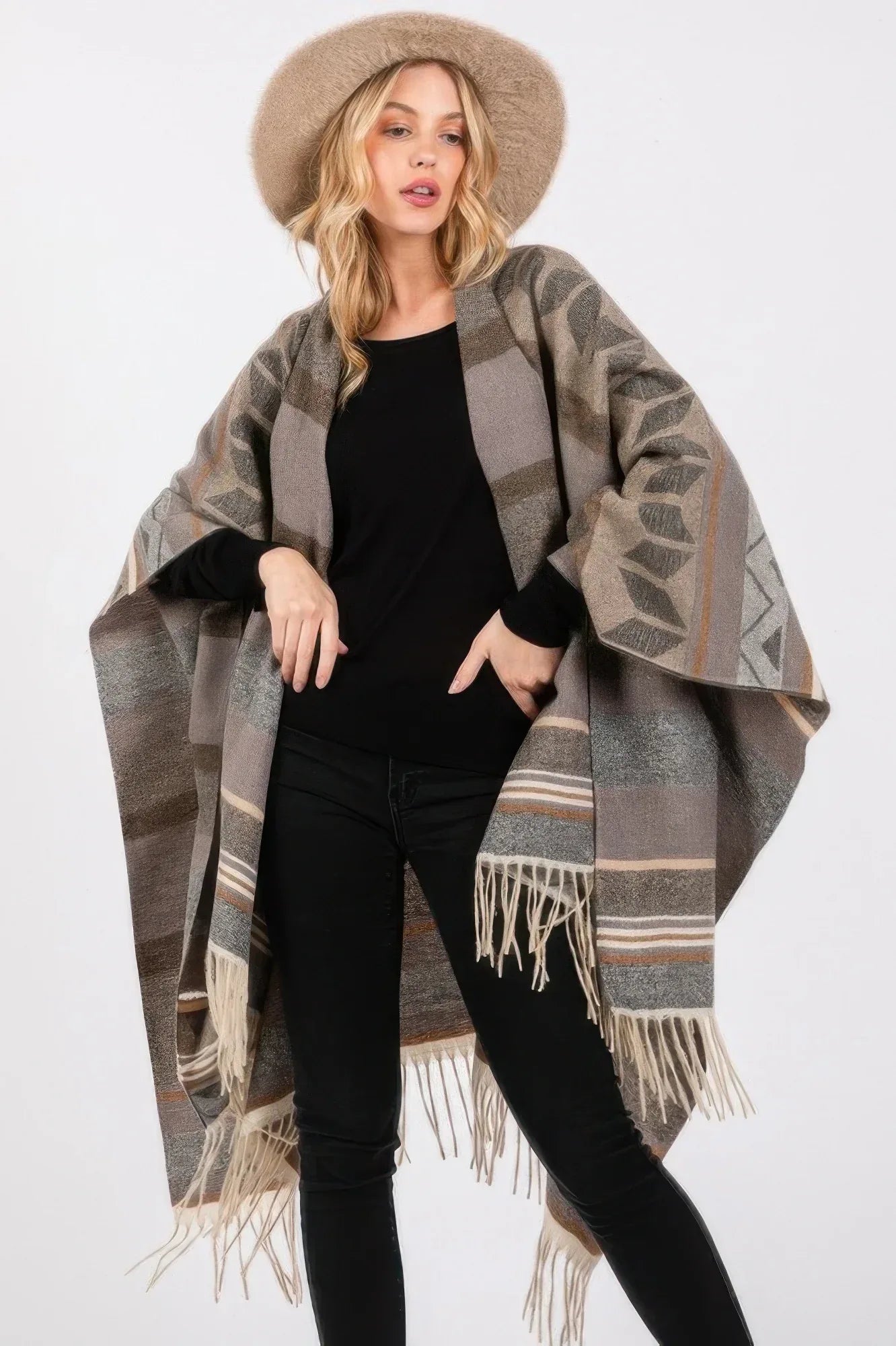 Aztec Pattern Fringe Ruana | Mixtshop LLC