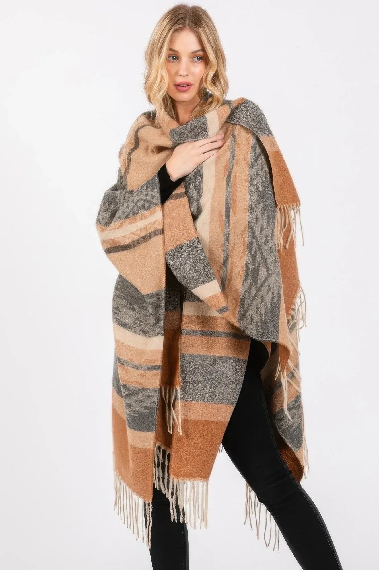 Aztec Pattern Fringe Ruana | Mixtshop LLC