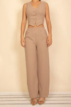 Tailored Button Vest With Adjustable Back Tie & Wide Leg Pants Set | Mixtshop LLC