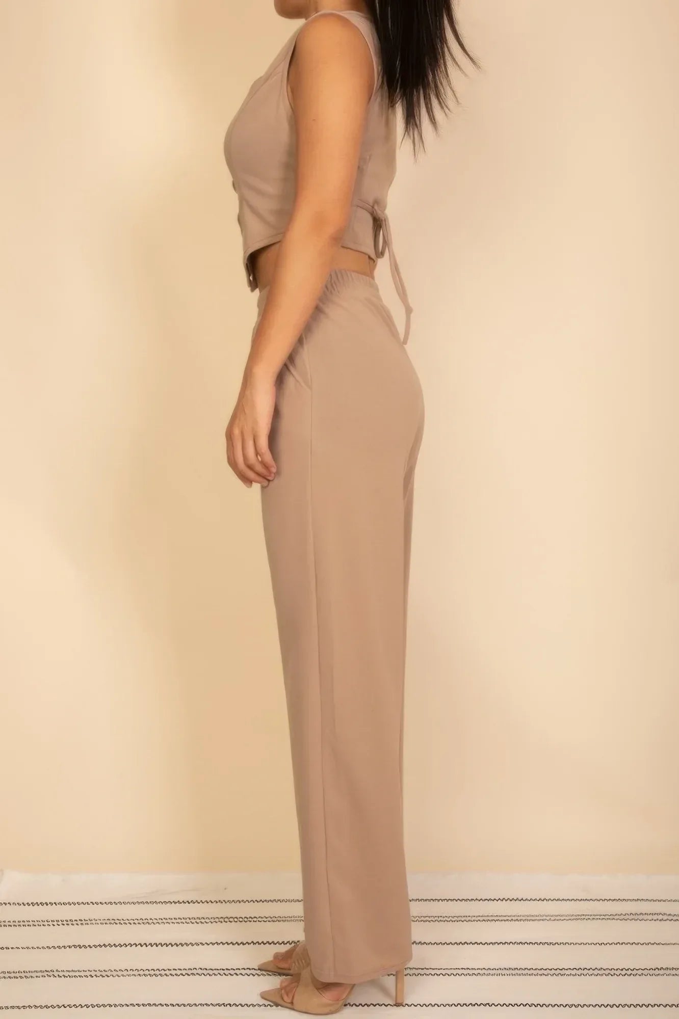 Tailored Button Vest With Adjustable Back Tie & Wide Leg Pants Set | Mixtshop LLC
