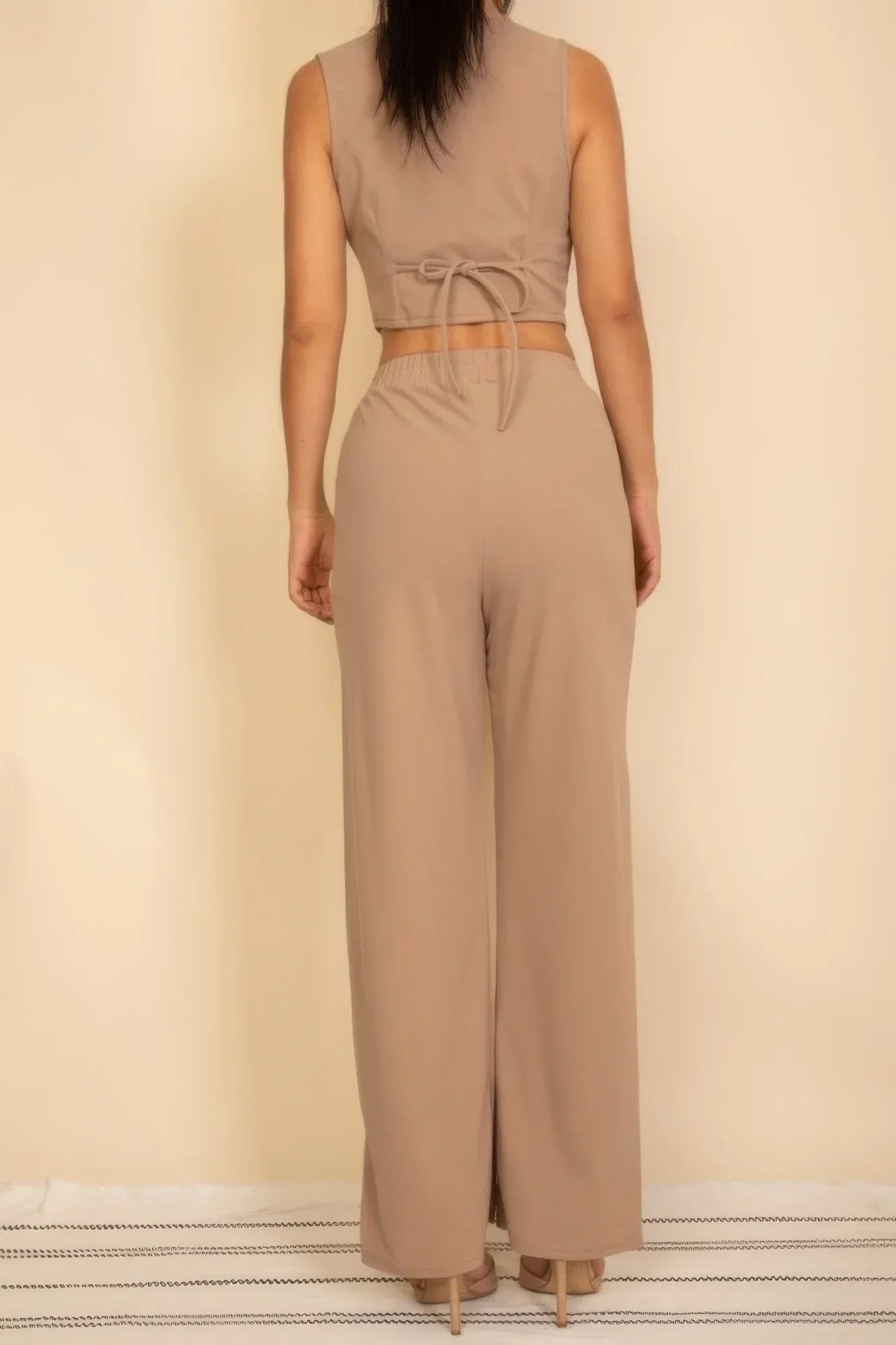 Tailored Button Vest With Adjustable Back Tie & Wide Leg Pants Set | Mixtshop LLC
