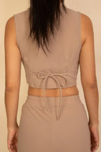 Tailored Button Vest With Adjustable Back Tie & Wide Leg Pants Set | Mixtshop LLC