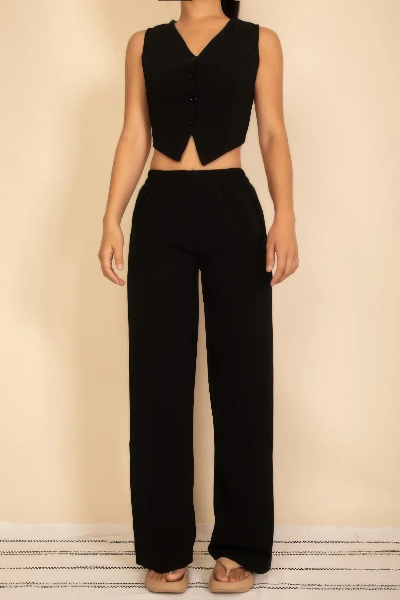 Tailored Button Vest With Adjustable Back Tie & Wide Leg Pants Set | Mixtshop LLC