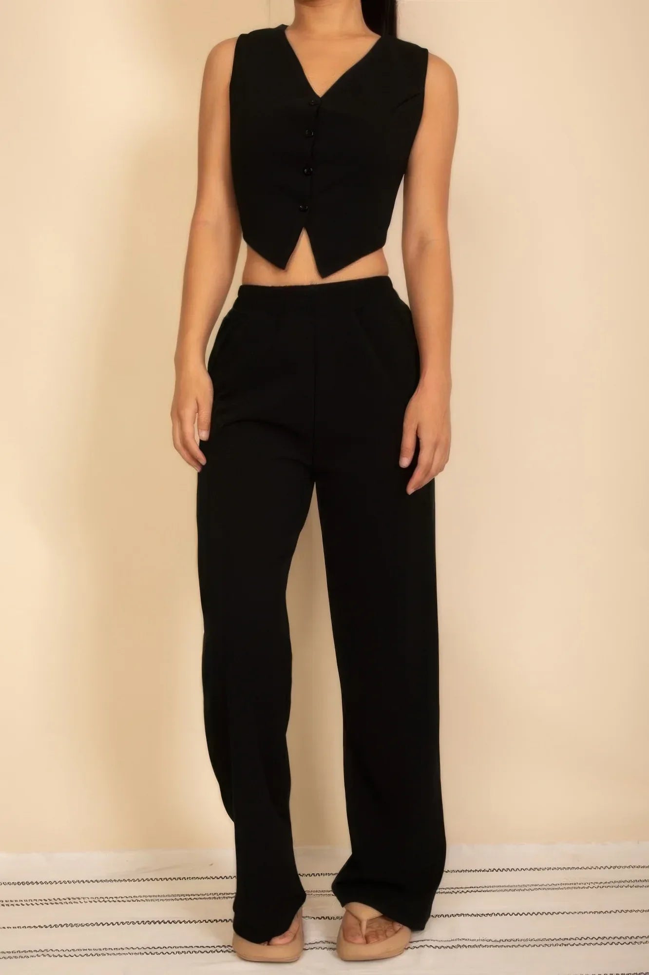 Tailored Button Vest With Adjustable Back Tie & Wide Leg Pants Set | Mixtshop LLC
