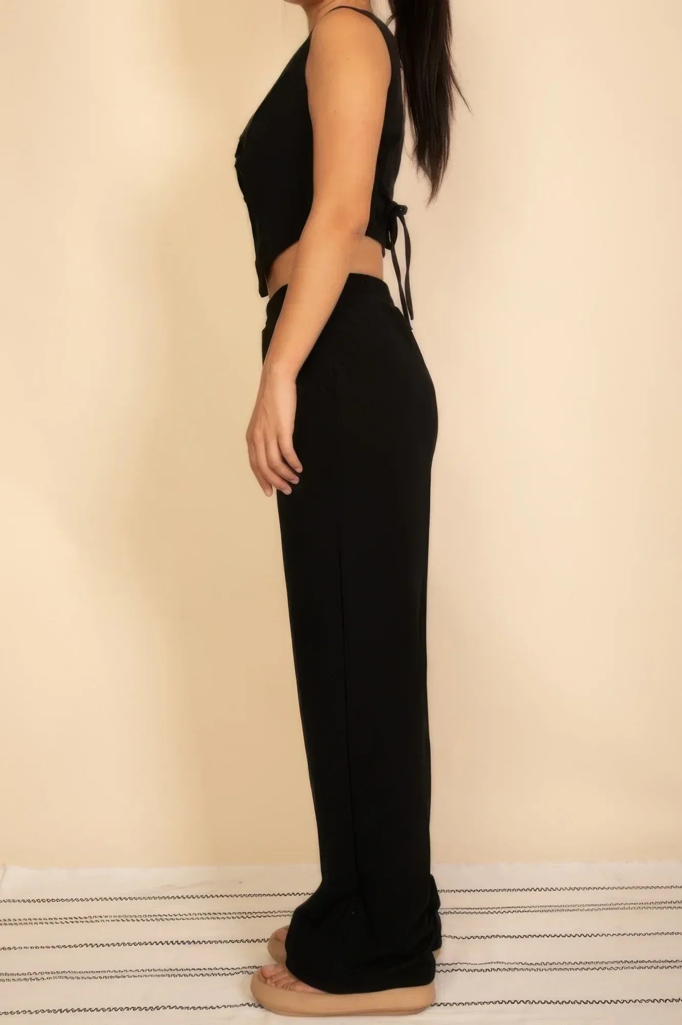 Tailored Button Vest With Adjustable Back Tie & Wide Leg Pants Set | Mixtshop LLC