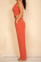 Tailored Button Vest With Adjustable Back Tie & Wide Leg Pants Set | Mixtshop LLC