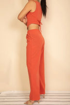 Tailored Button Vest With Adjustable Back Tie & Wide Leg Pants Set | Mixtshop LLC