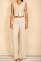 Tailored Button Vest With Adjustable Back Tie & Wide Leg Pants Set | Mixtshop LLC