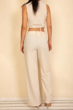 Tailored Button Vest With Adjustable Back Tie & Wide Leg Pants Set | Mixtshop LLC