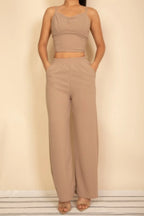 Spaghetti Strap Bralette Top & Wide Leg Pants Set | Mixtshop LLC