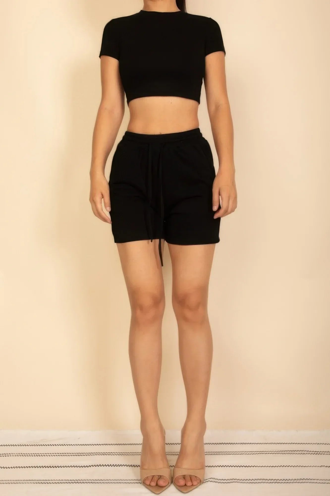 Fitted Crop Tee & Adjustable Drawstring Shorts Set | Mixtshop LLC Main image
