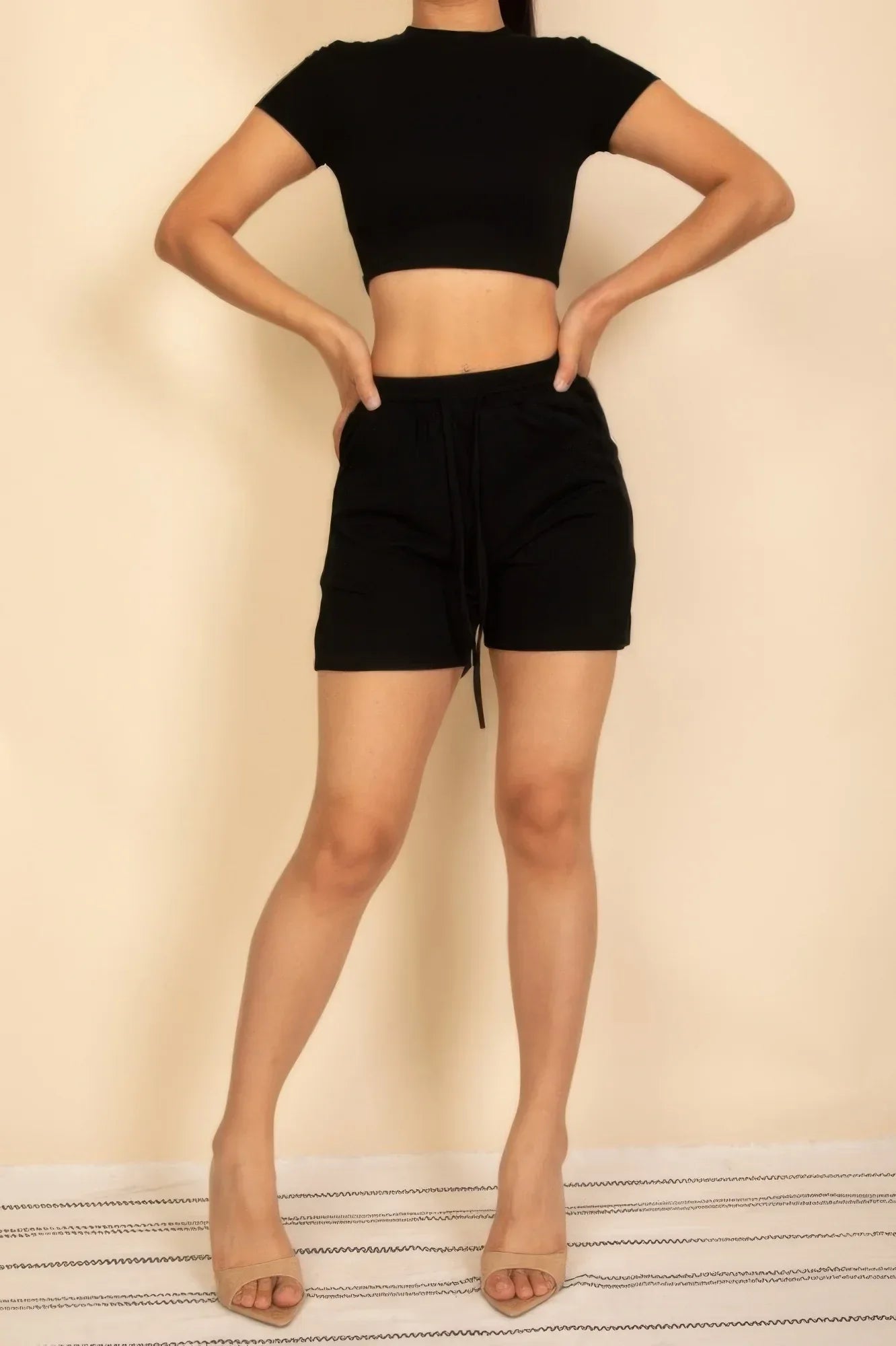 Fitted Crop Tee & Adjustable Drawstring Shorts Set Secondary image