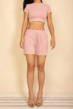 Fitted Crop Tee & Adjustable Drawstring Shorts Set | Mixtshop LLC