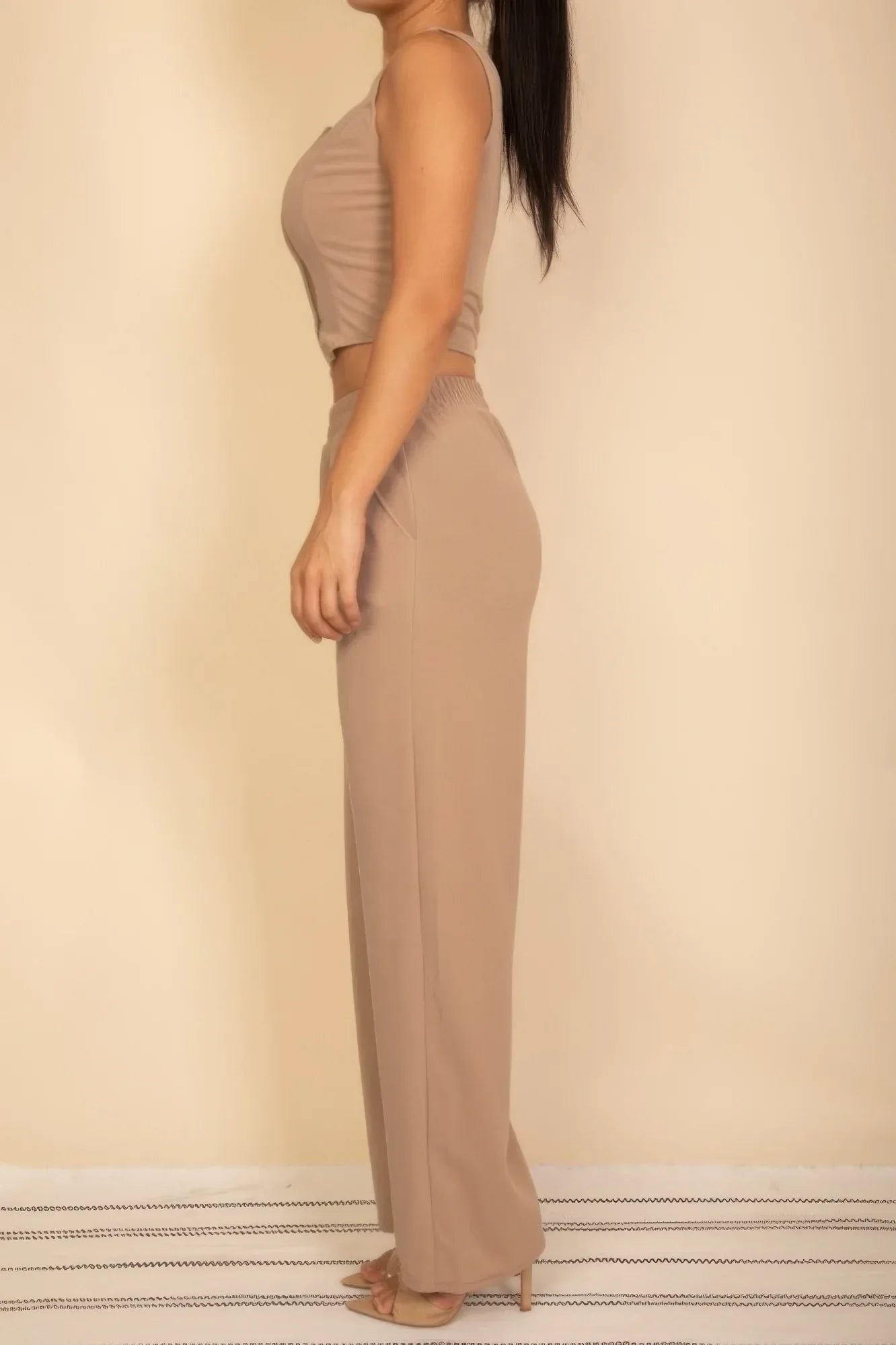 Scoop Neck Button Vest & Wide Leg Pants Set | Mixtshop LLC