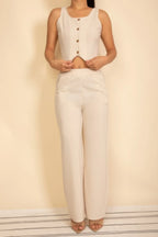 Scoop Neck Button Vest & Wide Leg Pants Set | Mixtshop LLC