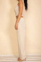 Scoop Neck Button Vest & Wide Leg Pants Set | Mixtshop LLC